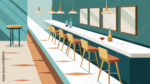 A long marbletopped bar ran along one side of the room lined with golden bar stools.