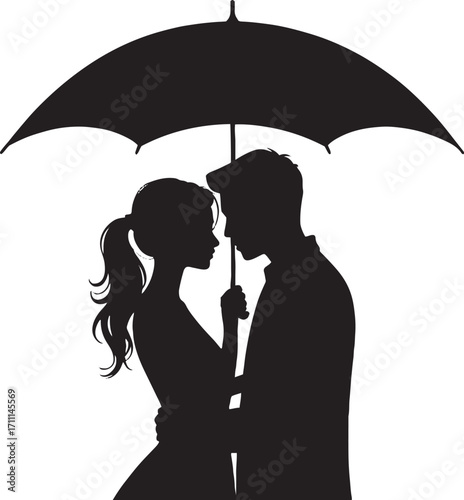 Romantic couple embracing under umbrella romance embrace