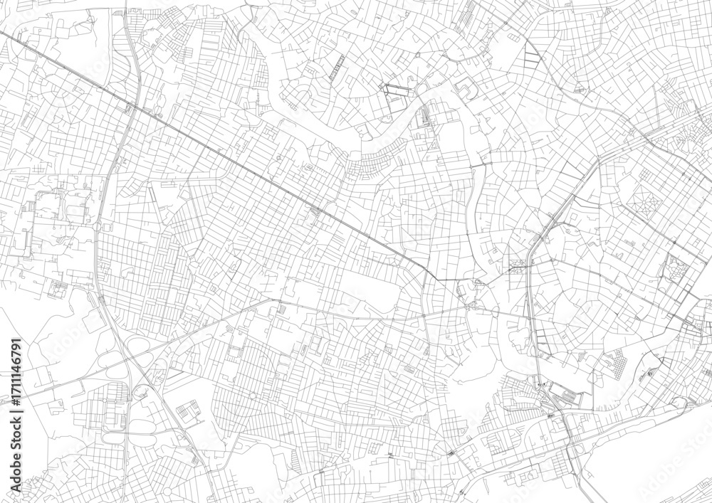Fototapeta premium A detailed close-up vector map of Recife's highway interchange and road network in black and white outline style.