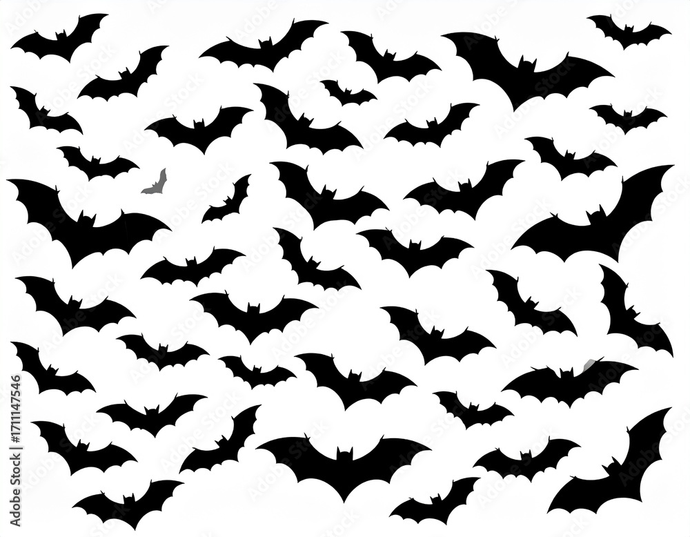 Fototapeta premium flying bats silhouettes. flock of bats - Halloween vector illustration
