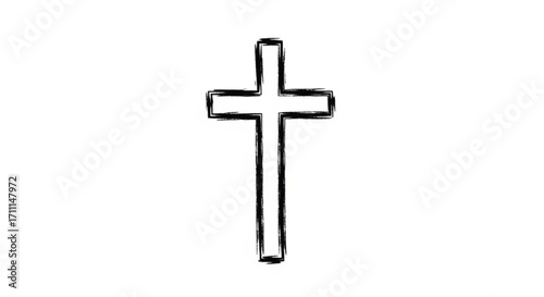 A simple cross symbol against a white background represents faith and spirituality.