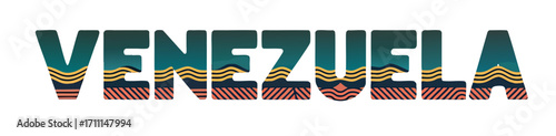 Venezuela Text with Abstract Geometric Wave Pattern, Modern Vector Typography, Transparent Background, Editable Decorative Design