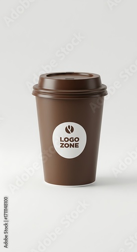 Modern brown disposable coffee cup mockup with clean white logo space for branding