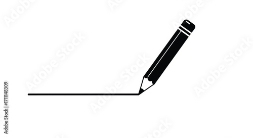 A black pencil draws a straight line on a white background, symbolizing creativity and planning.