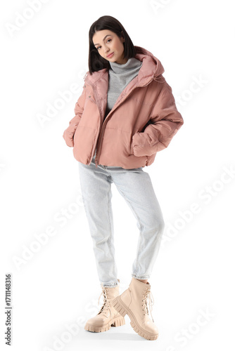 Young woman in stylish puff...