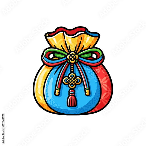 Colorful lucky pouch with knot and tassel