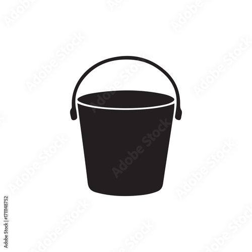 Minimal Bucket Icon, Vector Water Pail Silhouette Design