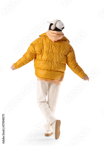 Young woman in stylish puff...