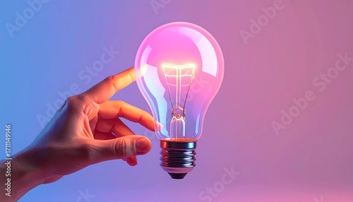 3D glowing light bulb icon with luminous glossy gradient