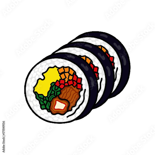 A stack delicious korean gimbap rolls, sliced and showing their colorful fillings rice, vegetables, and meat, isolated on a transparent background a popular and healthy korean snack or meal