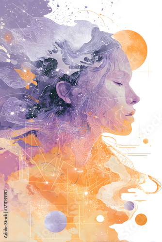 Abstract portrait of a woman with closed eyes artistic expression.