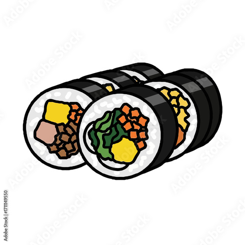 Delicious cartoon gimbap rolls, a popular korean dish