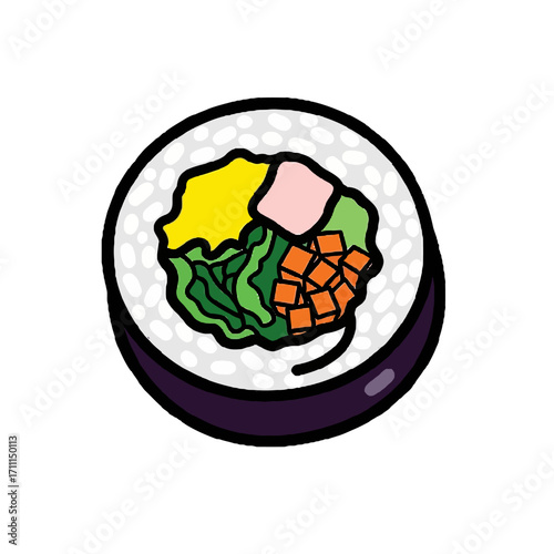 A cute cartoon illustration a sushi roll with colorful ingredients, isolated on a transparent background, perfect for food blogs, menus, or childrens books