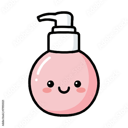 Cute pink lotion bottle with a happy face