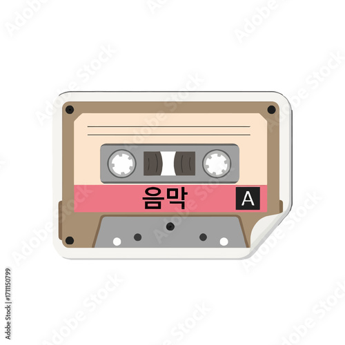 Retro cassette tape with a pink label and korean text music and a side indicator