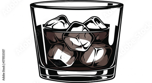 Refreshing dark beverage with ice cubes in a clear glass, perfect for a cool drink.