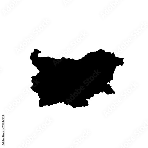 Black silhouette vector map of Bulgaria, precisely outlining the geographical boundaries of this Balkan nation. Ideal for educational content, travel planning, and diverse graphic design use