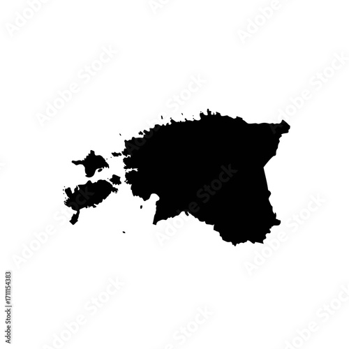 Black silhouette map of Estonia showing its national borders and islands, isolated on a clean white background. Vector graphic illustration