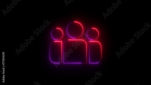 the Group people man icon glowing animation.Glowing neon line Staff corporate office group people person man icon animation. A group of people icon Team work, partnership, group, group.4k