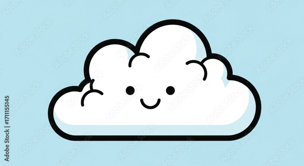 Fototapeta premium A cheerful cartoon cloud with a happy face floats against a bright blue sky.