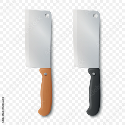 Butcher Cleaver Knife, 3d Vector Illustration. Kitchen Cleaver for Meat Cutting. Professional Chef Cleaver Tool, Sharp Stainless Steel Blade, Cooking Knife Icon. Food Preparation Utensil Isolated
