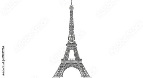 Iconic iron lattice tower against a bright white background