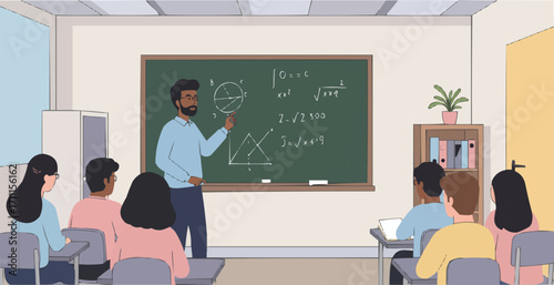 Vector Teacher with Blackboard Illustration for World Teachers’ Day