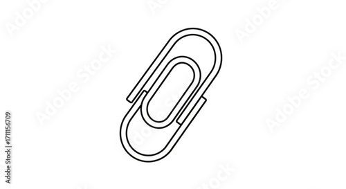 Simple line art of a paperclip, a common office supply for fastening documents.
