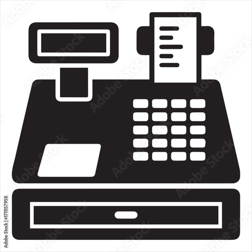 Black and White Cash Register Illustration till point of sale