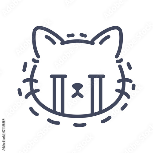 Crying line art cat emoji icon. Cute cartoon kitten face with tears and sad expression.