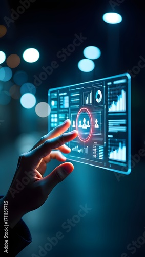 Futuristic interface showing customer data analytics and AI-driven target audience identification. Ideal for marketing, CRM, and business intelligence concepts.