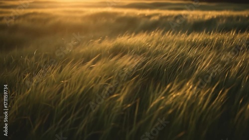 Golden Hour Field - A Serene Landscape of Swaying Grasses and Sunlight.