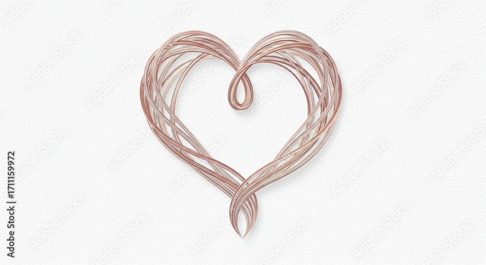 Naklejka premium Delicate rose gold threads forming a beautiful heart shape on a clean white background.