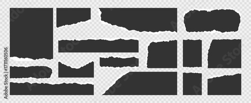 Set of jagged rectangle shapes with ripped paper effect. Torn paper frames for scrapbooking, web design, posters, and creative templates.