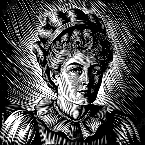 Vintage Engraved Portrait of a Woman, A French physicist and chemist famous for her work on radioactivity. She was the first person honored with two Nobel prizes