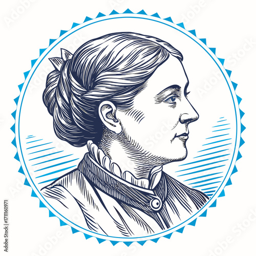 Vintage Engraved Portrait of a Woman, A French physicist and chemist famous for her work on radioactivity. She was the first person honored with two Nobel prizes