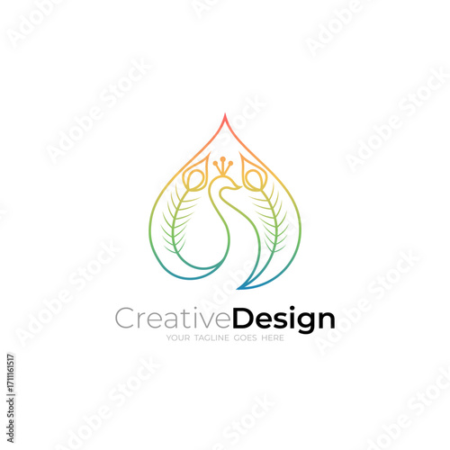 peacock logo with colorful tail and luxurious appearance