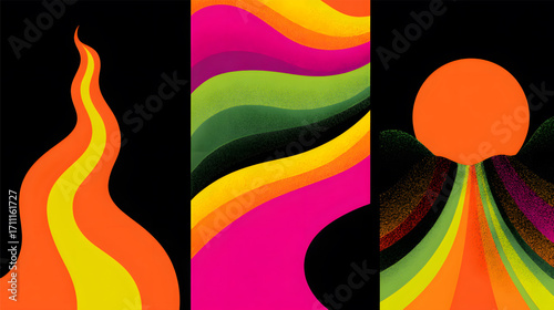 Abstract colorful waves flowing vertically vibrant artistic design dynamic shapes modern art.
