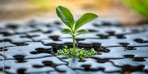 Plant grows through puzzles, eco art.