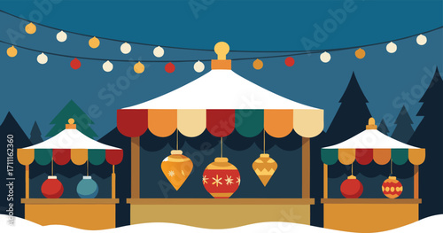 Handcrafted christmas ornaments in snowy german setting