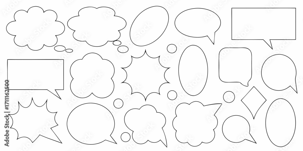 Fototapeta premium Collection of diverse comic book style speech and thought bubbles with various shapes and outlines
