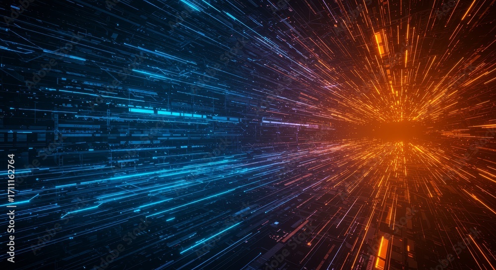 Obraz premium Dynamic High-Speed Neon Technology Concept with Abstract Connectivity in Cyberspace