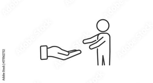 Giving and receiving gesture with simple line art figures on a white background