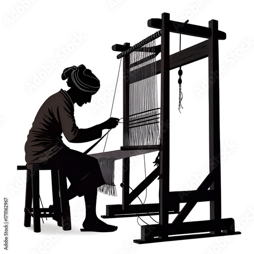 Traditional Loom Weaving Illustration