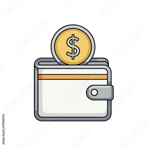 Essential financial management concept with a stylized wallet and dollar coin, symbolizing savings, budget allocation, and secure monetary transactions for personal wealth planning