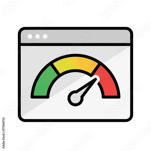 Website speed icon Browser window with a performance gauge indicating slow loading, vital for web optimization and user experience