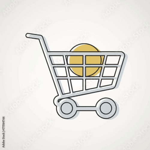 Shopping Cart Filled with Gold Coin E-commerce Concept in Minimalist Style