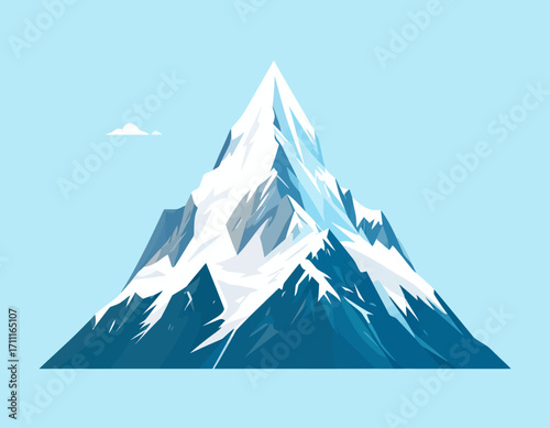 Majestic Snowy Mountain Peak Vector Illustration in Clear Blue Sky - Minimalist Nature Landscape