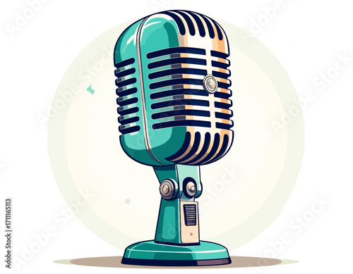 Minimalist Vector Illustration of a Vintage Teal Microphone for Broadcast
