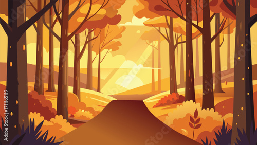 Golden autumn forest landscape in bavaria